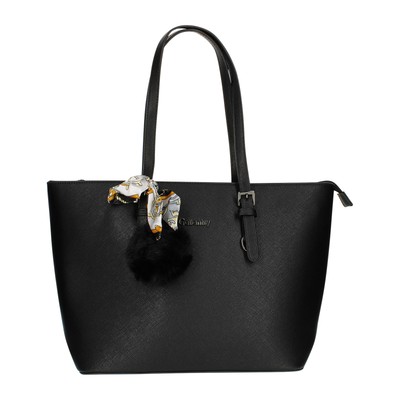 Gallantry Handtasche Shopper Kunstleder mit Pompon und Schal schwarz