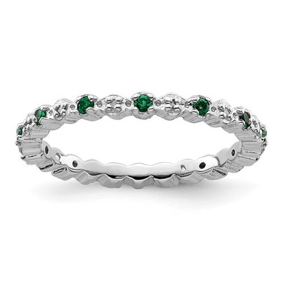 Sterling Silber stapelbare Ausdrücke Cr. Smaragd & Diamant Ring - Größe 9