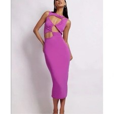 Meshki Women’s Size Small Bea Cutout Bodycon Midi Dress in Violet