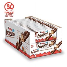 Kinder Bueno Milk Chocolate and Hazelnut Cream Candy Bar, 30 Packs, 2 Individ...