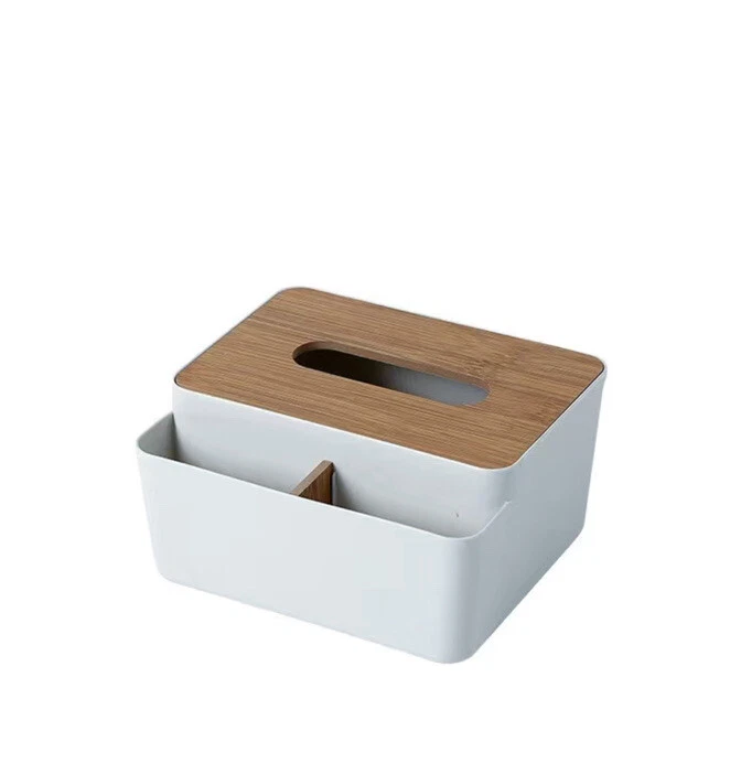 Tissue Box Bamboo Cover Small Facial Tissue Dispenser Holder Rectangle White