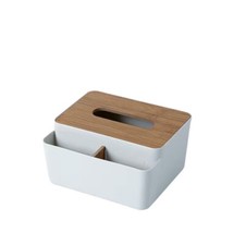 Tissue Box Bamboo Cover Small Facial Tissue Dispenser Holder Rectangle White
