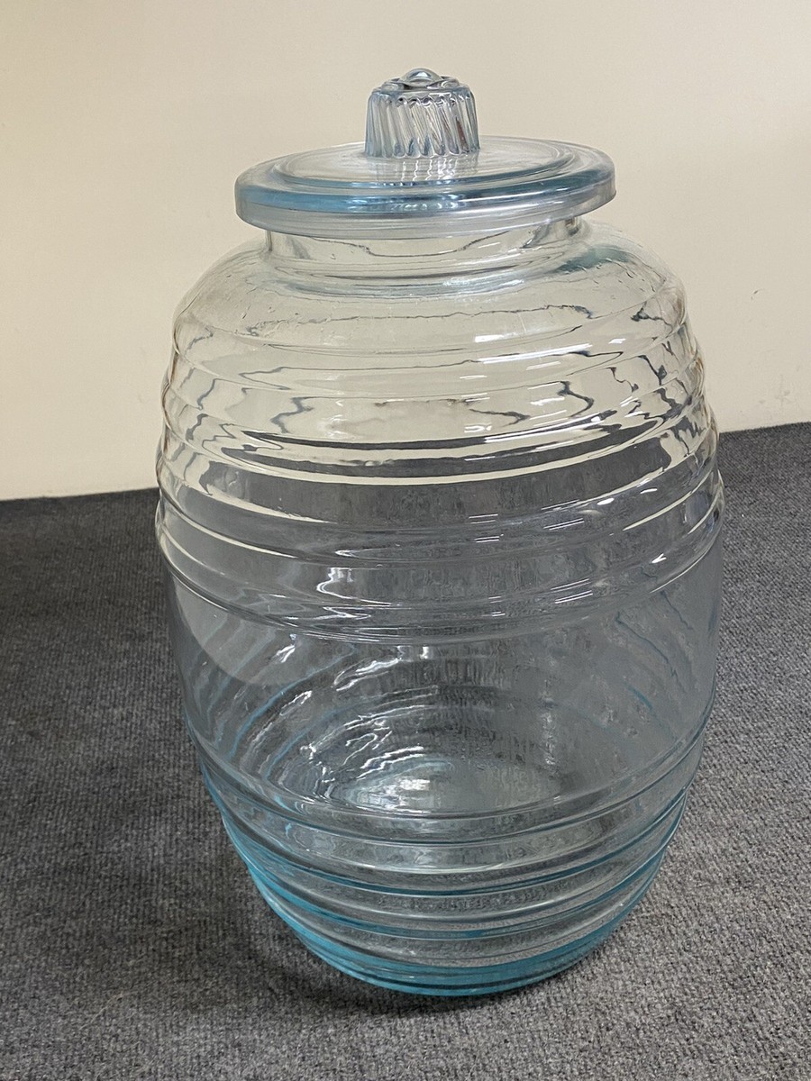 Rare Vintage Glass Beehive Shaped Pickle Barrel Clear Glass Jar