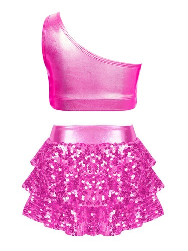 Kids Girl's Vests With Skirts Sequins Crop Tops Skirts Set Shiny Dance Outfit - Picture 55 of 83