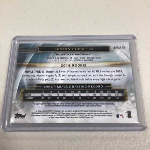 2019 TOPPS TRIPLE THREADS KESTON HIURA RPA 45/99 - Picture 2 of 2