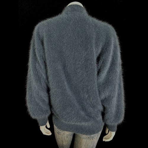 80% Angora Fuzzy Vintage Gray Lined Dolman-Sleeve Sweater Jacket 48 in bust - Picture 2 of 10