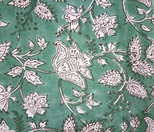 Green Block Print Fabric for Sewing By the Yard Floral Indian Fabric