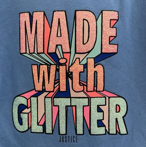 Justice Kid Girls Made With Glitter Cozy Fleece Long Sleeve Hoodie Light Blue 12 - Picture 3 of 6