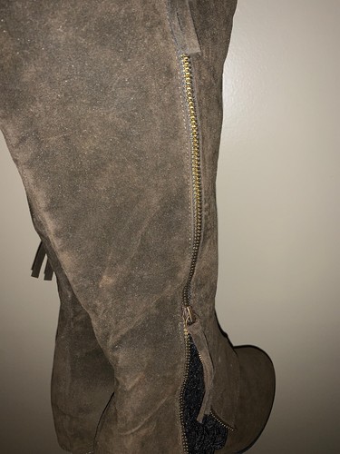 Echtleder Wildleder Spitze Reißverschluss Oliv Knie Stiefel J CREW Unregelmäßige Auswahl Größe 9,5 - Bild 8 von 10