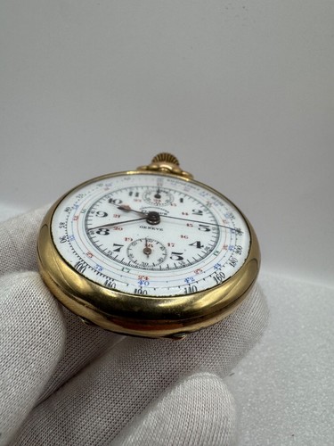 Antique Swiss Pocket Watch Fleurus Geneve Chronograph Gold Plated Case - Picture 6 of 22