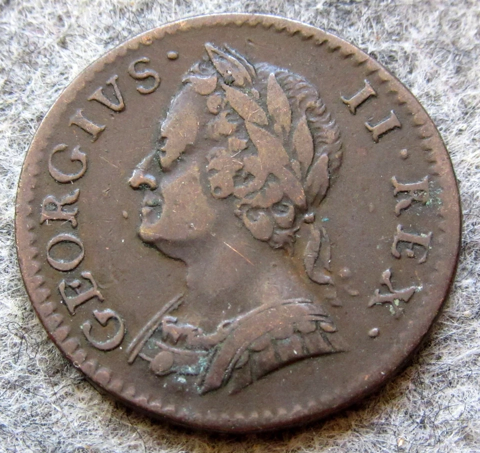 GREAT BRITAIN GEORGE II 1754 FARTHING, US EARLY DAYS COLONIAL COPPER High Grade - Image 4 of 4
