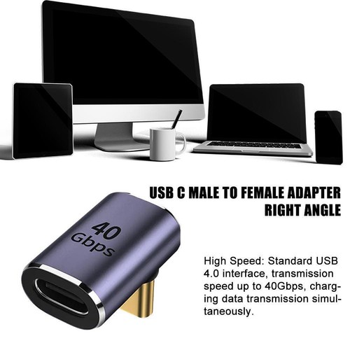 90Degree USB-C Adapter, 40Gbps Type-C Male to Female Connector Right Angle USS - Picture 2 of 7