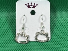 Sanrio Silver Loop Hello Kitty Cubic Zirconia Drop Dangle Adorable Earring Set