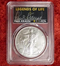 2021 PCGS MS 70 Last Day of Production Silver Eagle $1, Paul Krause Autographed