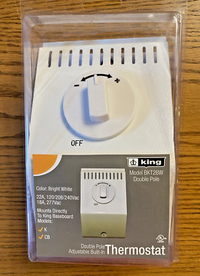 KING ELECTRIC MODEL BKT2BW Double Pole Adjustable Thermostat Bright White NEW