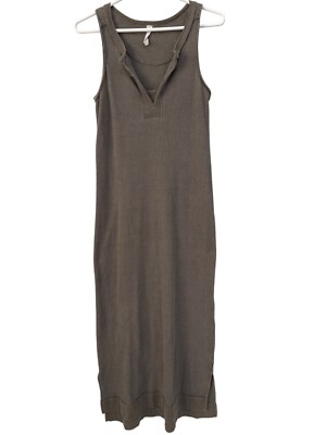 Daily Practice Sleeveless Waffle Knit Tank Dress Sz XS Midi Side Slit Gray  Cozy | eBay