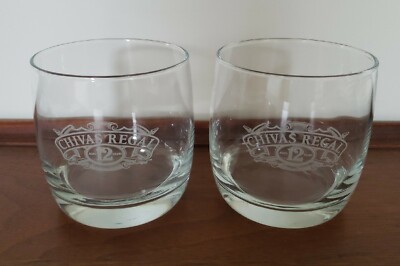2 Chivas Regal Glasses Rocks Etched Aged 12 Years Scotch Whisky  Logo 3.5'' Tall