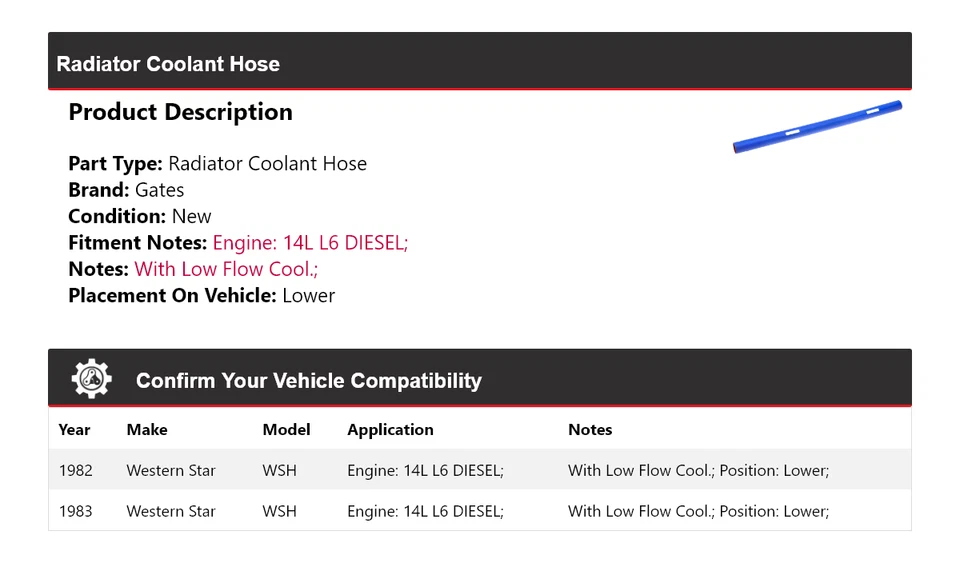 Для 1982-1983 Western Star WSH 14L L6 DIESEL радиатор охлаждающей жидкости шланг нижние ворота - Изображение 2 из 4
