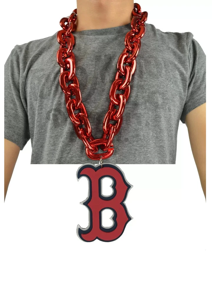 New Baseball Boston Red Sox Red Fan Chain Necklace Foam - Image 2 of 2