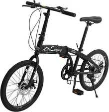 20"Folding Commuter Bike, 7-Speed Foldable Bicycle Dual Disc Brakes Carbon Steel