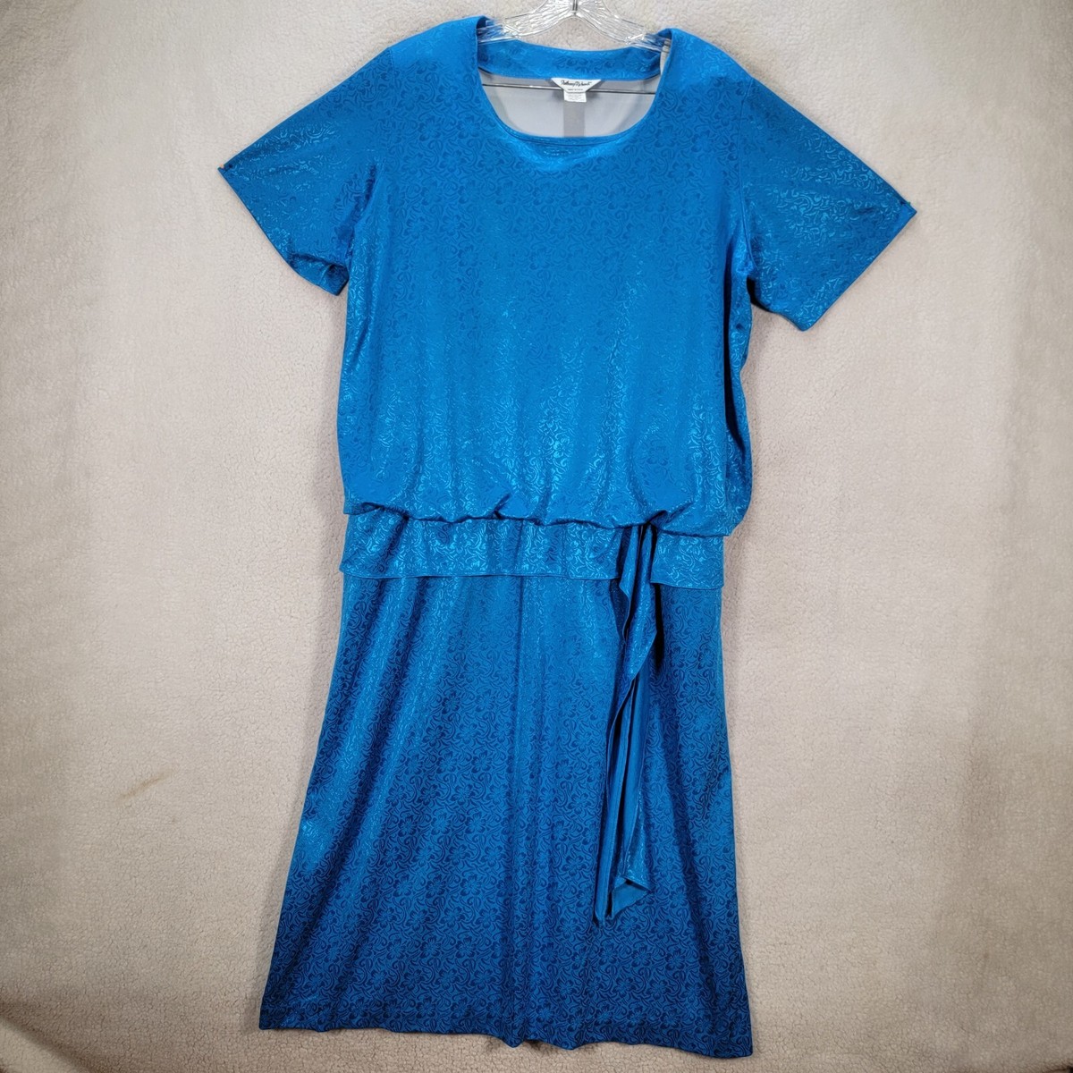 Vtg Anthony Richards Blue Floral Drop Waist Blouson Womens Dress Plus Size  16W