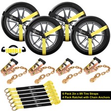 6 Pack 2 Chain Ratchet Lasso Straps Tow Truck Wrecker Car Hauler Wheel Lift