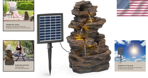 Messina Solar Powered Water Fountain with LED Lighting - Elegant Garden Feature - Picture 2 of 10