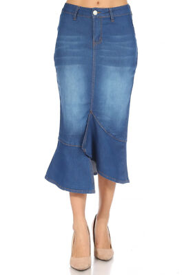 Women's Juniors/Plus Size Middle Length Stretch Denim Skirt