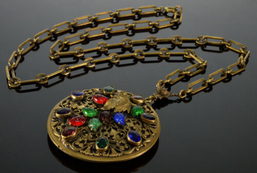 ANTIGUO COLLAR VICTORIANO CHECO ENSALADA DE FRUTAS VIDRIO FILIGRANA LATÓN C.1890 - Imagen 4 de 6