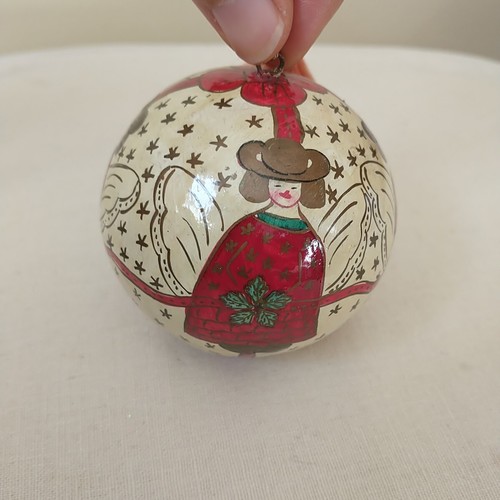 Hand Painted Papier Mache Christmas Ball Ornament Detailed Angels Made In India - Picture 4 of 8