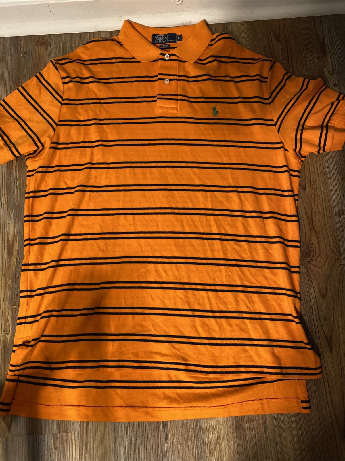 Polo Ralph Lauren Custom Fit Orange Striped Short Sleeve Shirt Size L-image