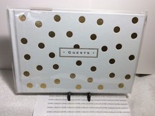 WHITE/GOLD GUEST BOOK New sealed plastic Lined Pages Sign in Book Hard Covered