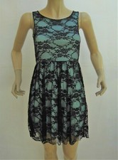 NEW TG BLACK GREEN LACE LINED SKATER DRESS SIZE 8