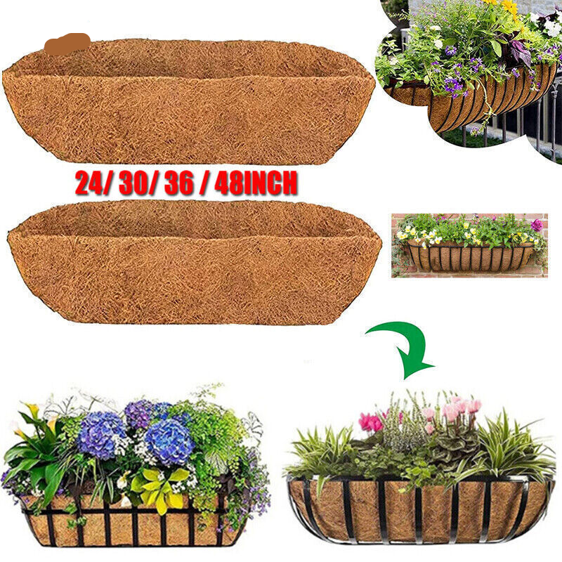 24-48'' Trough Coco Liner Planting Flower Wall Hanging Basket Planter Window Box