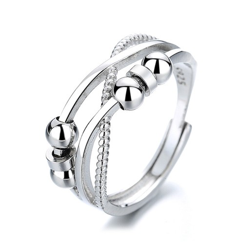 Unisex Adjustable Anti Anxiety Rings Silver Anxiety Relief Spinning Fidget Ring - Picture 27 of 100