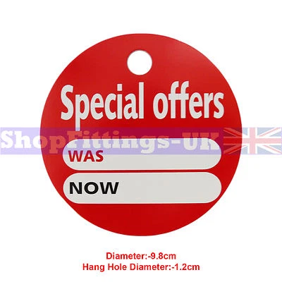 SHOPFITTINGS-UK 'SPECIAL OFFERS' ROUND PRICE DISPLAY CARD SWING TICKETS FOR RETAIL SALE DISPLAY