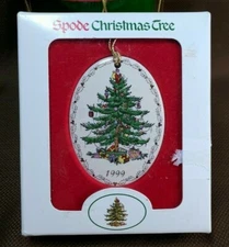 1999 Annual Ornament by SPODE ~ Christmas Tree Oval with Garland IOB NOS New