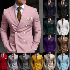 Men Suits Double Breasted Slim Fit Peak Lapel Tuxedo Formal Prom Groom Custom