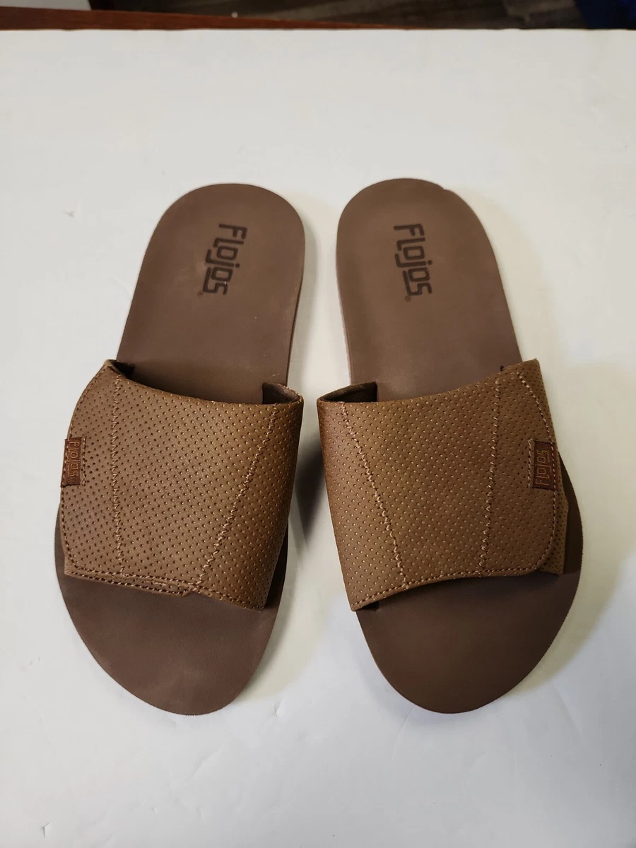 Flojos Mens Duke Tan Slides Sandals Woven Weave Size 9? See Pics