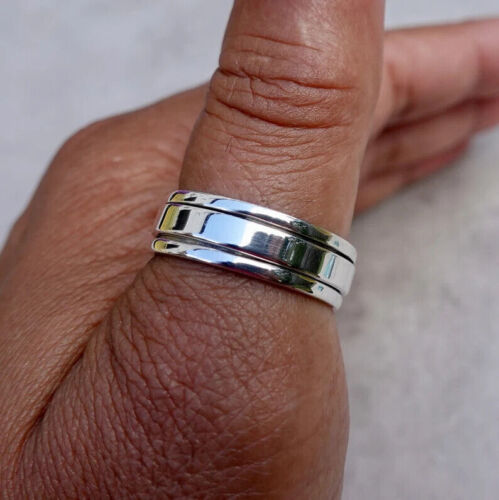 Solid 925 Sterling Silver Wide Band& Spinner Ring Handmade ring All Size-U-57 - Picture 1 of 12
