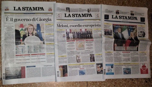 Giorgia Meloni Giornali la Stampa 22 23 24 Ottobre 2022 Governo Italiano Fascism prezzo ebay
