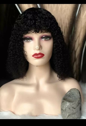 Handmade 100% brazilian Virgin Hair curly fringe front bob wig with closure - Picture 3 of 3