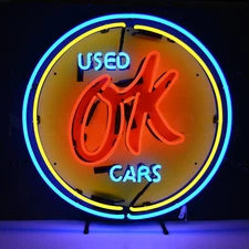 Neon Sign OK used cars Dealer Chevrolet wall lamp Dads Garage wall lamp GM Chevy