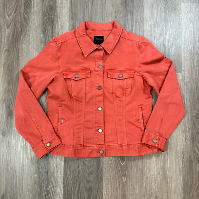 Liverpool Los Angeles Stretch Button Denim Jeans Jacket Coral Fins Womens  Large