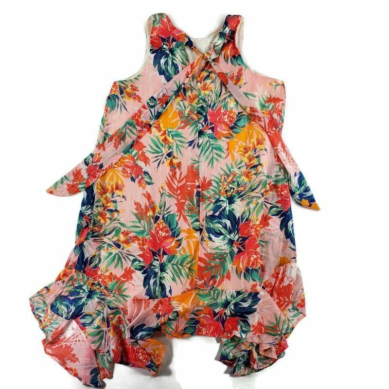 Blusa Mujer Beige By Eci Multicolor Rosa Floral Asimétrico Volantes Lazo Espalda L Foto 2 de 4