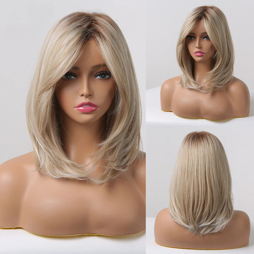 Layered Synthetic Wigs with Bangs Straight Short Highlights  display picture 3