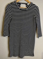 Madewell Striped Keyhole Back Stretch Black White Striped Dress XS