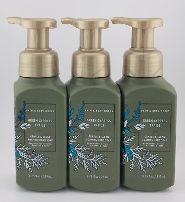 3 Bath & Body Works GREEN CYPRESS TRAILS Gentle Foaming Hand Soap 8.75 fl oz