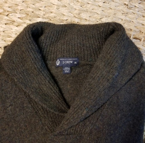 J Crew Sweater Mens XL Green Brown Shawl Collar Marled 100% Premium Lambswool - Picture 2 of 4