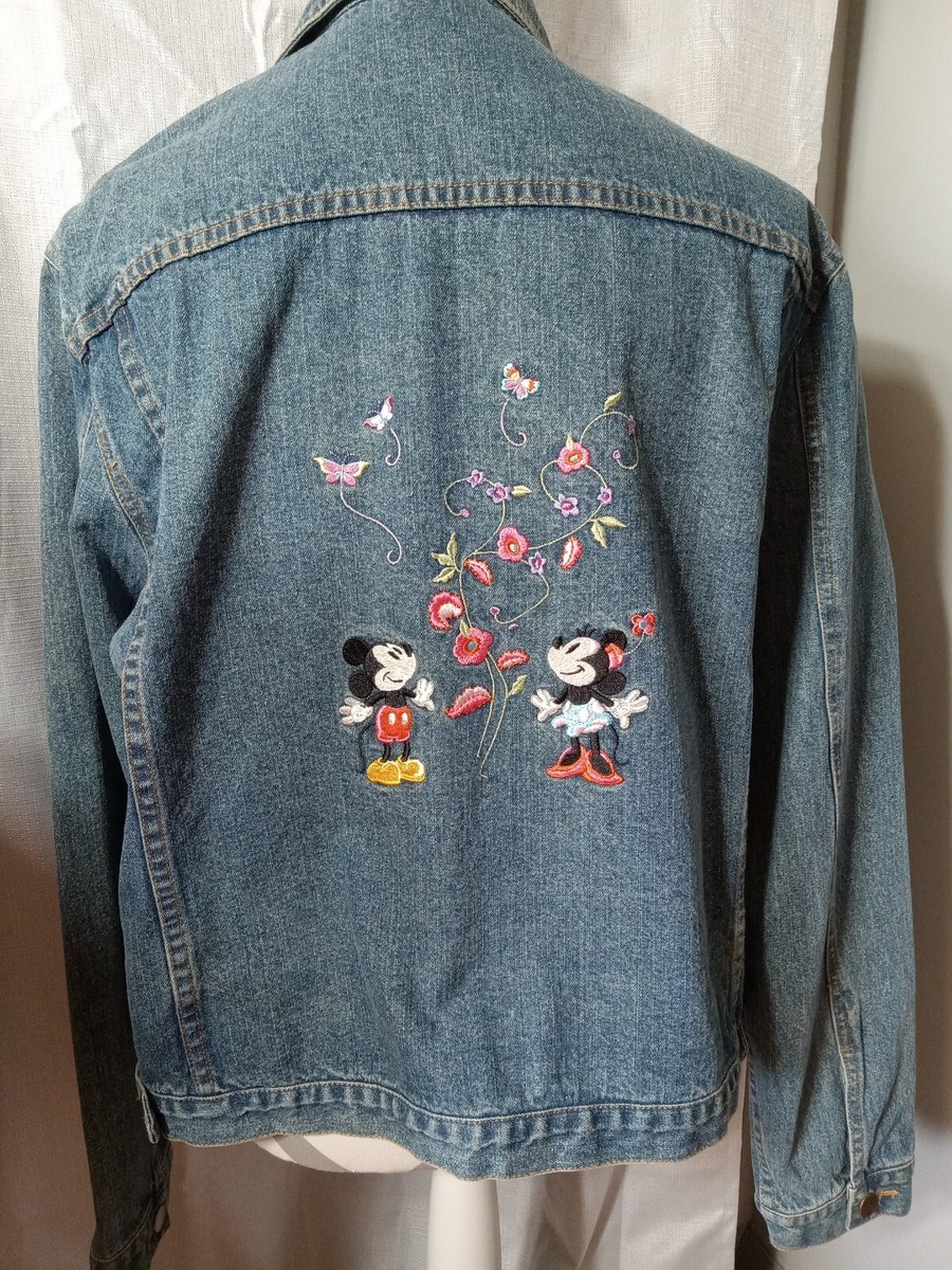 Disney Store Embroidered Denim Jacket Mickey Minnie Mouse Women’s Size XL  EUC